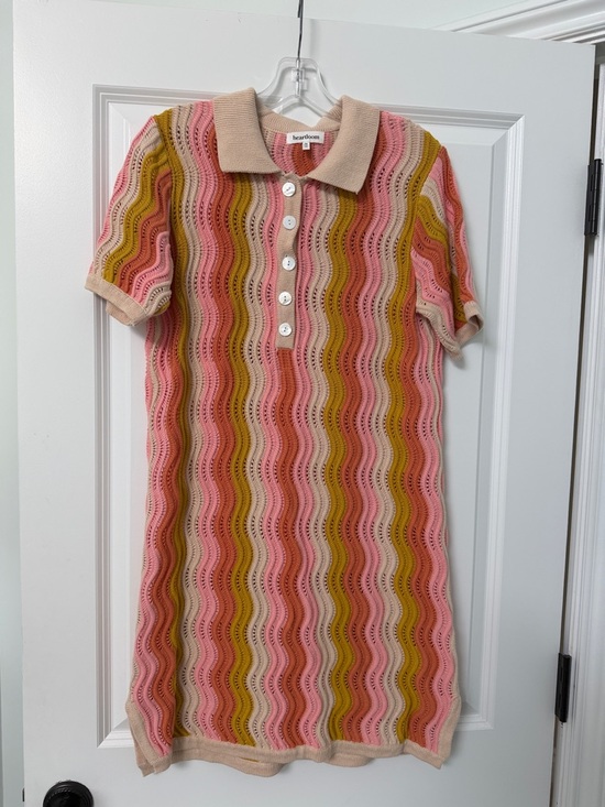 Heartloom Dresses & Skirts - Heartloom Pink, Mustard & Cream Wavy Knit Polo Midi Dress